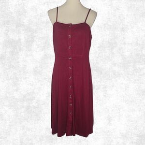 Berydress Burgundy Button-Front Midi Dress – L | Soft Grunge Summer Babe